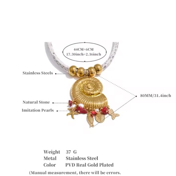 Golden Seashell Pendant Necklace – Nautical Charm with Natural Stone Accents - Picture 10 of 17